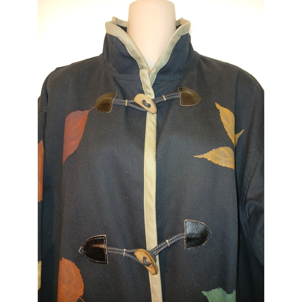 Vintage Hand Painted Art To Wear Black Cotton Jacket Toggle Gloria Artiguez D143 - Picture 5 of 10